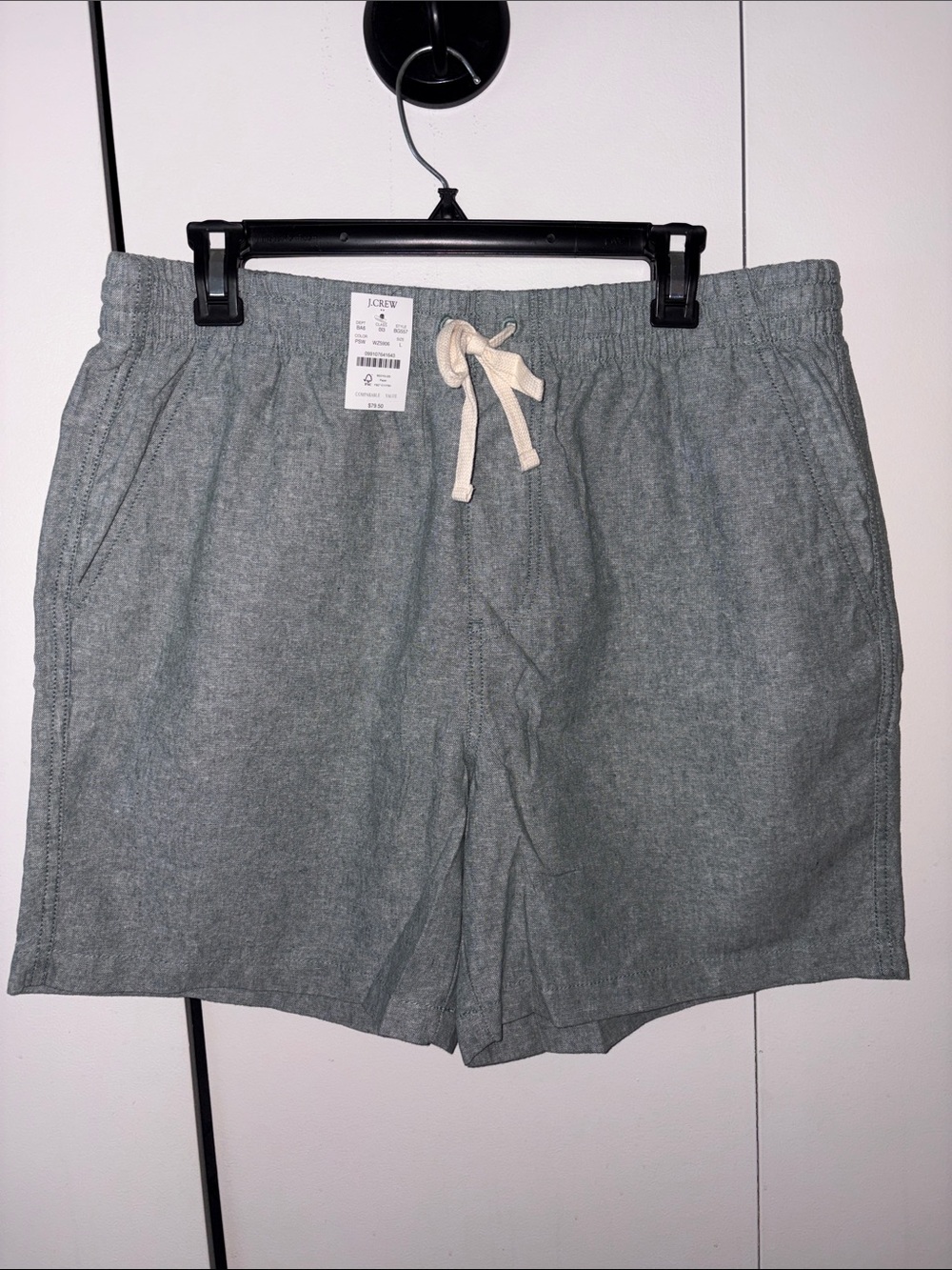 NWT J. Crew Men L Light Green Linen Cotton Blend Drawstring Shorts Large NEW